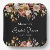ブラック秋フローラブライダルシャワー ペーパープレート (正面)