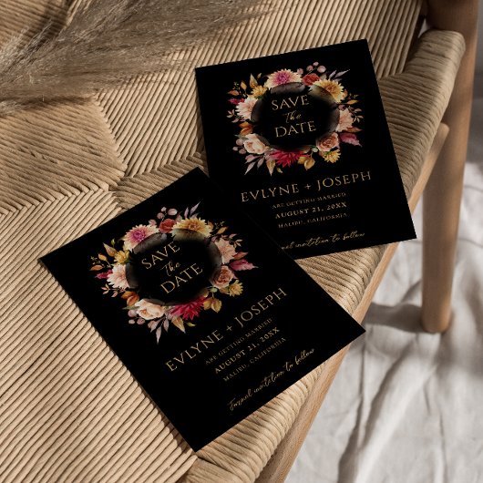 ブラック秋モダンフローラダーク結婚ボホ セーブザデート