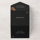 ブラック秋ワイルドフラワーボタニカルQRコード結婚ズ オールインワン招待状 (外側)