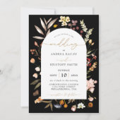ブラック秋ワイルドフラワーボホーガーデンアー結婚チーズ 招待状 (正面)