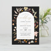 ブラック秋ワイルドフラワーボホーガーデンアー結婚チーズ 招待状 (スタンド正面)
