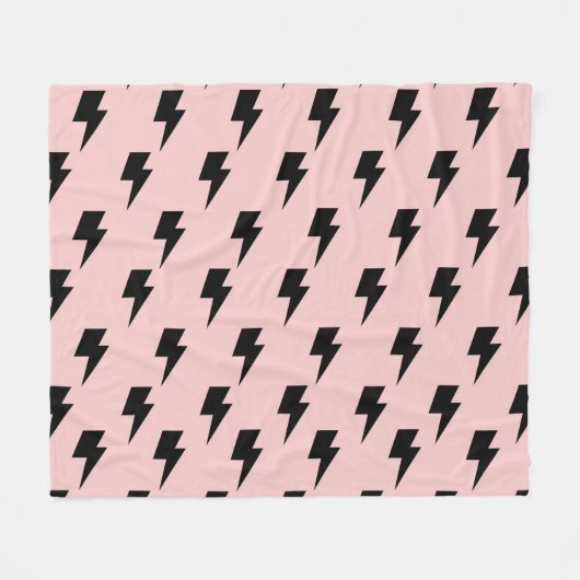 ブラック稲妻ピンク背景Y2Kパターン フリースブランケット (正面(横))