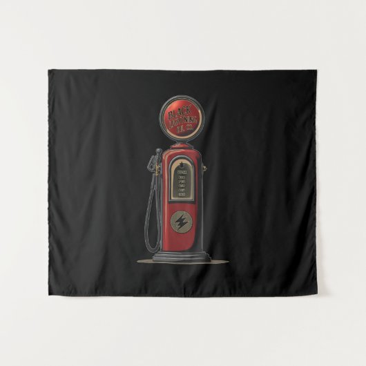 ブラック稲妻油会社レトロガスポンプ タペストリー (正面(横))