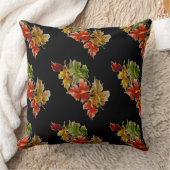 ブラック紅葉パターン装飾用クッション クッション (ブランケット)