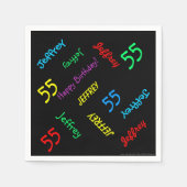ブラック紙ナプキンス、55th誕生日パーティーの名前 スタンダードカクテルナプキン (正面)