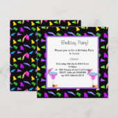 ブラック紙吹雪誕生日パーティーの招待状 招待状 (正面/裏面)