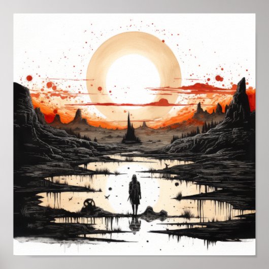 ブラック素晴らしインクスケッチの先住民アメリカン・サンズ ポスター (正面)