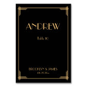 ブラック素晴らしギャツビーアールデコの結婚テーブルカード テーブルナンバー (正面)