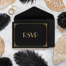 ブラック素晴らしギャツビーアールデコウェディングRSVPカード