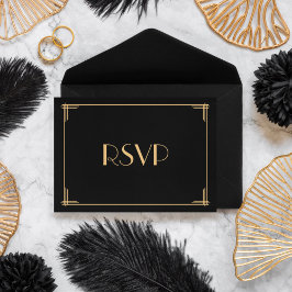 ブラック素晴らしギャツビーアールデコウェディングRSVPカード 出欠カード