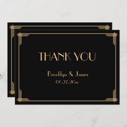 ブラック素晴らしギャツビーアールデコ結婚ズサンキューカード サンキューカード (正面/裏面)
