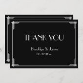 ブラック素晴らしギャツビーアールデコ結婚ズサンキューカード サンキューカード (正面/裏面)