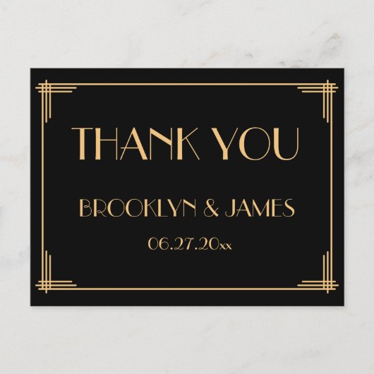ブラック素晴らしギャツビーアールデコ結婚ズ・サンキュー ポストカード (正面)