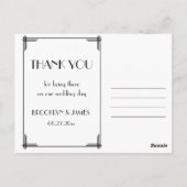 ブラック素晴らしギャツビーアールデコ結婚ズ・サンキュー ポストカード (裏面)