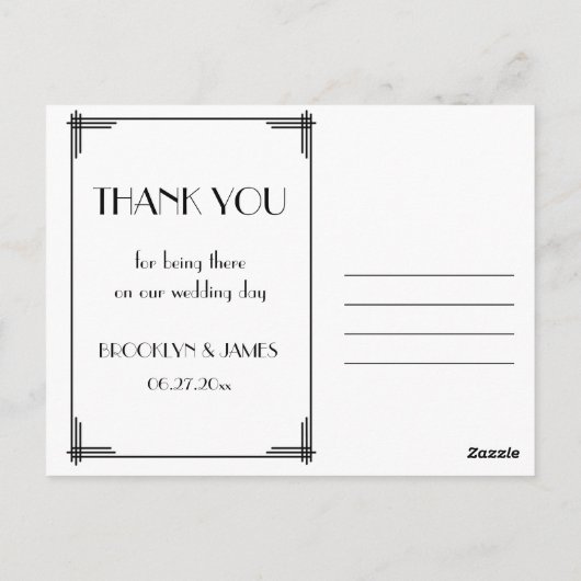 ブラック素晴らしギャツビーアールデコ結婚ズ・サンキュー ポストカード (裏面)