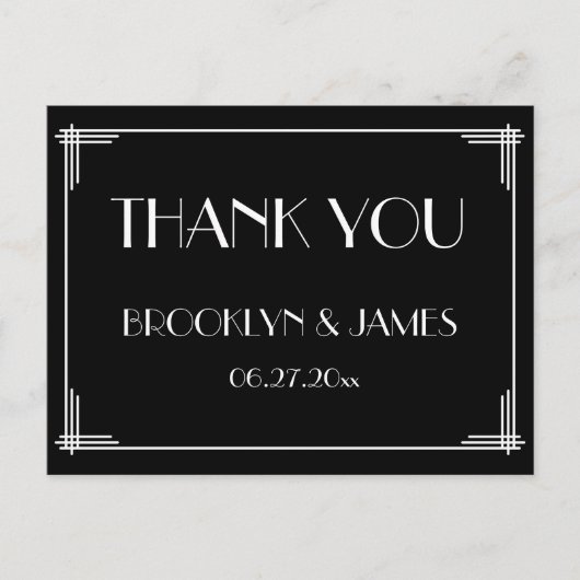 ブラック素晴らしギャツビーアールデコ結婚ズ・サンキュー ポストカード (正面)