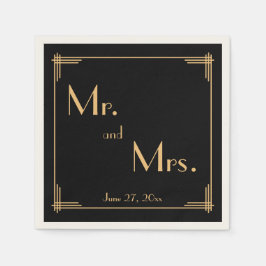 ブラック素晴らしギャツビーアールデコ結婚ベージュ色ナプキンス スタンダードカクテルナプキン