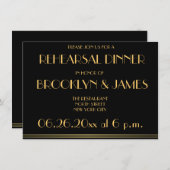ブラック素晴らしギャツビー結婚のリハーサル招待状 招待状 (正面/裏面)