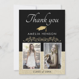 ブラック素朴エレガントオーナメント2写真卒業 サンキューカード