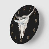 ブラック素朴カウブルヘッドスカルホーンカスタム ラウンド壁時計 (傾斜)