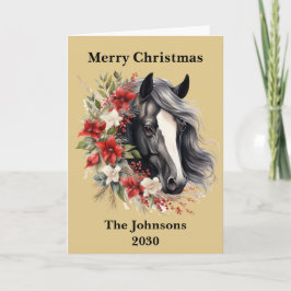 ブラック素朴クリスマスホースリースホリデイ シーズンカード