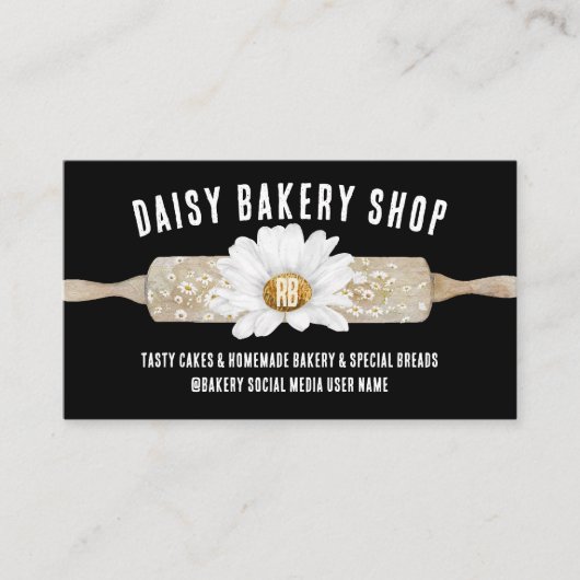 ブラック素朴スタイルデイジーフラワーベーカリー 名刺 (正面)