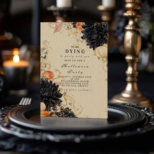ブラック素朴ダリアハローウィンパーティ 招待状