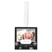 ブラック素朴フォトコラージュスノー キューブオーナメント (正面)