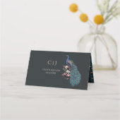 ブラック素朴フローラピーコッ結婚クス プレイスカード (裏面)