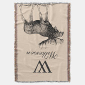 ブラック素朴ムースイラストレーションパーソナライズされた- スローブランケット (正面縦)