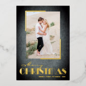 ブラック素朴メリークリスマス写真 箔シーズンカード (正面)