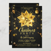 ブラック素朴金ゴールド会社クリスマス 招待状 (正面/裏面)