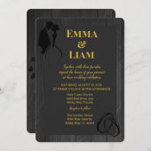 ブラック素朴金ゴールド数々のカラーシルエット結婚の 招待状 (正面/裏面)