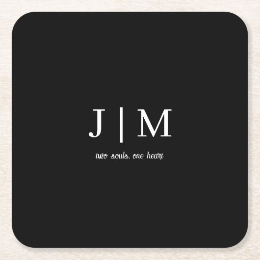 ブラック結婚のコースターのカスタマイズ可能な白文字 スクエアペーパーコースター (正面)