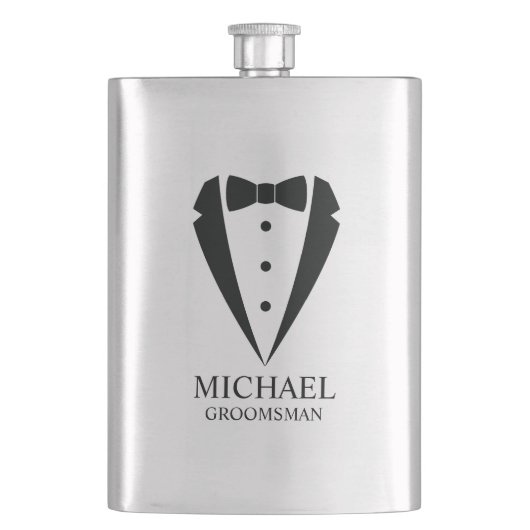 ブラック結婚のツキシードのスーツパーソナライズされたの行商人 フラスク (正面)