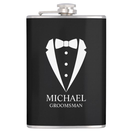 ブラック結婚のツキシードのスーツパーソナライズされたの行商人 フラスク (正面)