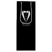 ブラック結婚のツキシードのスーツパーソナライズされたの行商人 ワインギフトバッグ (正面)
