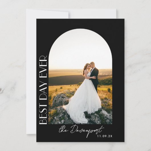 ブラック結婚の写真ありがとう サンキューカード (正面)