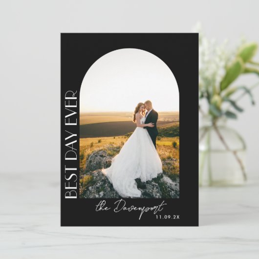 ブラック結婚の写真ありがとう サンキューカード (スタンド正面)