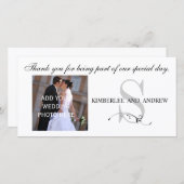 ブラック結婚の感謝モノグラム名フォトカード サンキューカード (正面/裏面)