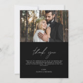 ブラック結婚の手書き感謝2枚の写真 サンキューカード (裏面)