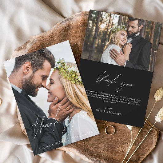 ブラック結婚の手書き感謝2枚の写真 サンキューカード