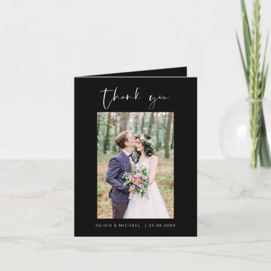 ブラック結婚のThanks You Photo Minimalist サンキューカード (正面)