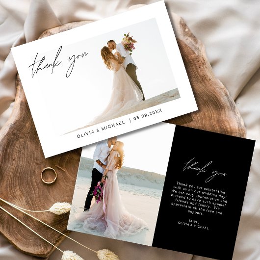 ブラック結婚のThanks You Photo Minimalist サンキューカード