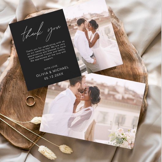 ブラック結婚のThanks You Photo Minimalist サンキューカード