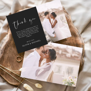 ブラック結婚のThanks You Photo Minimalist サンキューカード