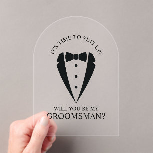 ブラック結婚のTuxedoスーツのグロムスマン提案 アクリル招待状