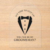 ブラック結婚のTuxedoスーツのグロムスマン提案 アクリル招待状 (正面)