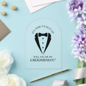 ブラック結婚のTuxedoスーツのグロムスマン提案 アクリル招待状 (インサイチュ (ウェディング))