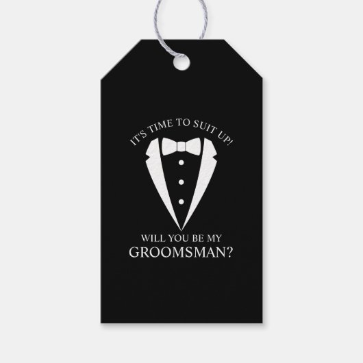 ブラック結婚のTuxedoスーツのグロムスマン提案 ギフトタグ (正面)